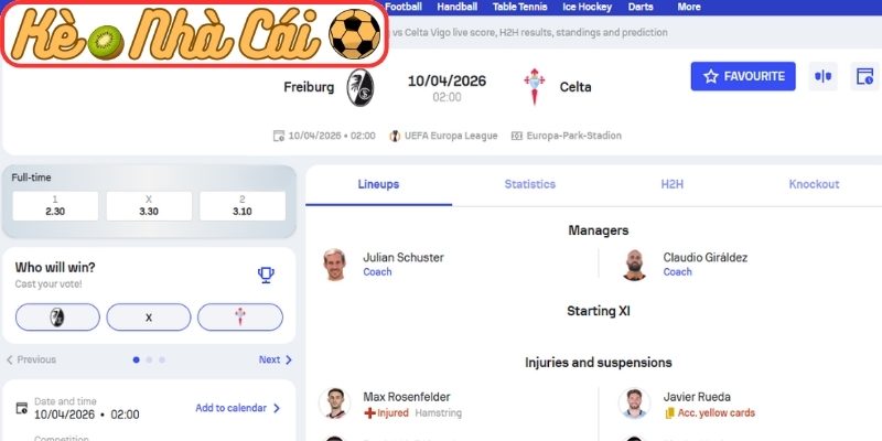 Soi kèo trận đấu Freiburg vs Celta de Vigo (02:00 10-04, Europa League) 3 Kèo châu Á trận Freiburg vs Celta de Vigo (02:00 10-04, Europa League)